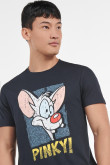 Camiseta azul intensa con manga corta y estampado de Pinky y Cerebro