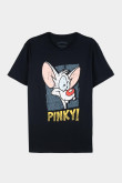 Camiseta azul intensa con manga corta y estampado de Pinky y Cerebro