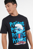 Camiseta manga corta azul intensa con diseño de Los Pitufos en frente