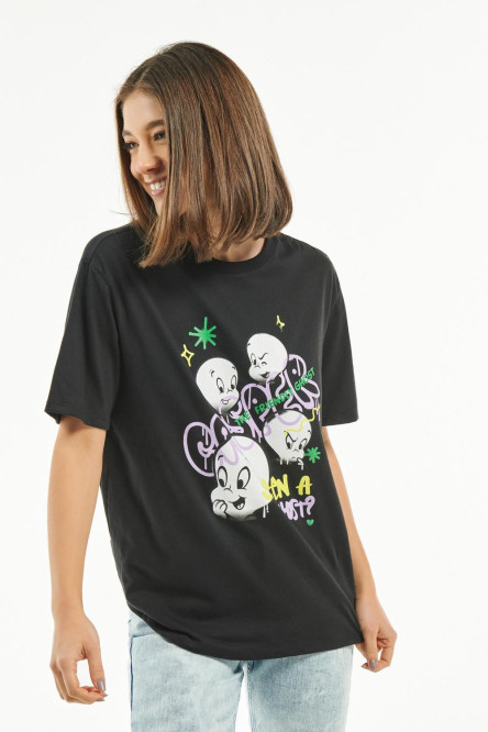 Camiseta negra con diseño de Gasparín y manga corta