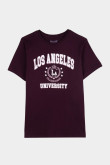 Camiseta manga corta roja violeta con diseño college de Los Ángeles