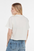 Camiseta crop top crema clara con diseño college de California
