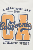 Camiseta crop top crema clara con diseño college de California
