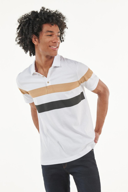 Camiseta unicolor tipo polo con rayas en contraste estampadas