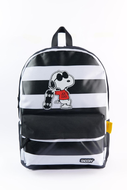 Maleta negra con diseños de Snoopy y bolsillo delantero