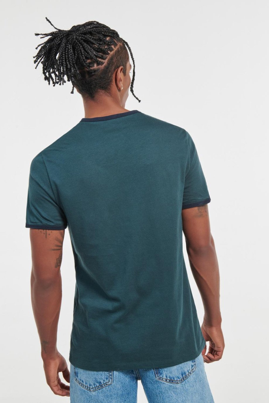 Camiseta manga corta verde oscura con estampado college blanco de USA