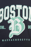 Buzo crop top azul intenso con diseño college de Boston y cuello redondo