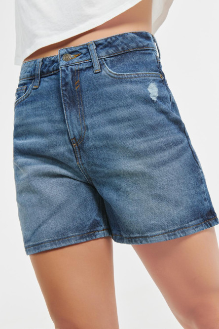 Short 90´s azul oscuro en jean con roto y tiro súper alto