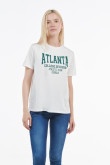 Camiseta crema clara con manga corta y diseño college verde de Atlanta