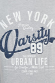 Camiseta manga corta gris con diseño college de New York