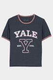 Camiseta azul intensa con manga corta y diseño college de Yale University
