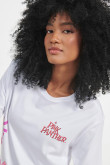 Camiseta blanca con diseño de la Pantera Rosa y cuello redondo
