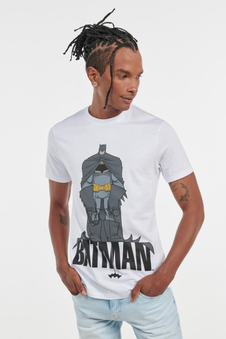 Camiseta cuello redondo blanca con estampado de Batman