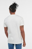 Camiseta crema clara con diseño college y cuello redondo