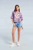 Camiseta crop top lila clara tie dye oversize con diseño de la Pantera Rosa