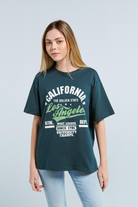 Camiseta oversize verde con diseño college de California