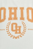 Buzo crop top crema claro con diseño college naranja de Ohio