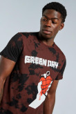 Camiseta cuello redondo negra tie dye con arte de Green Day