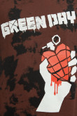 Camiseta cuello redondo negra tie dye con arte de Green Day