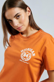 Camiseta naranja con manga corta y texto college de Michigan