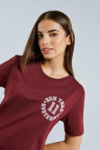 Camiseta manga corta roja con estampado college de New York