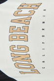 Camiseta manga ranglan corta crema clara con diseño college de Long Beach