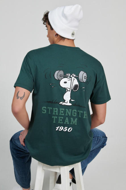 Camiseta cuello redondo verde oscura oversize con estampados de Snoopy