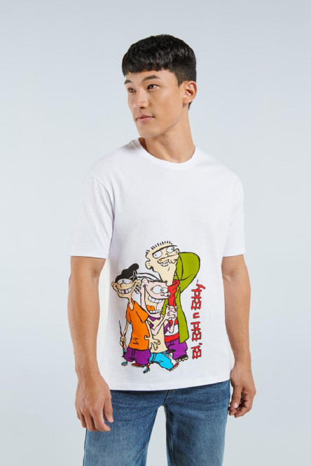 Camiseta blanca con manga corta y estampado de Ed, Edd y Eddy