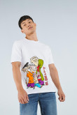 Camiseta blanca con manga corta y estampado de Ed, Edd y Eddy