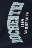 Camiseta crop top azul intensa con diseño college de Rochester en frente
