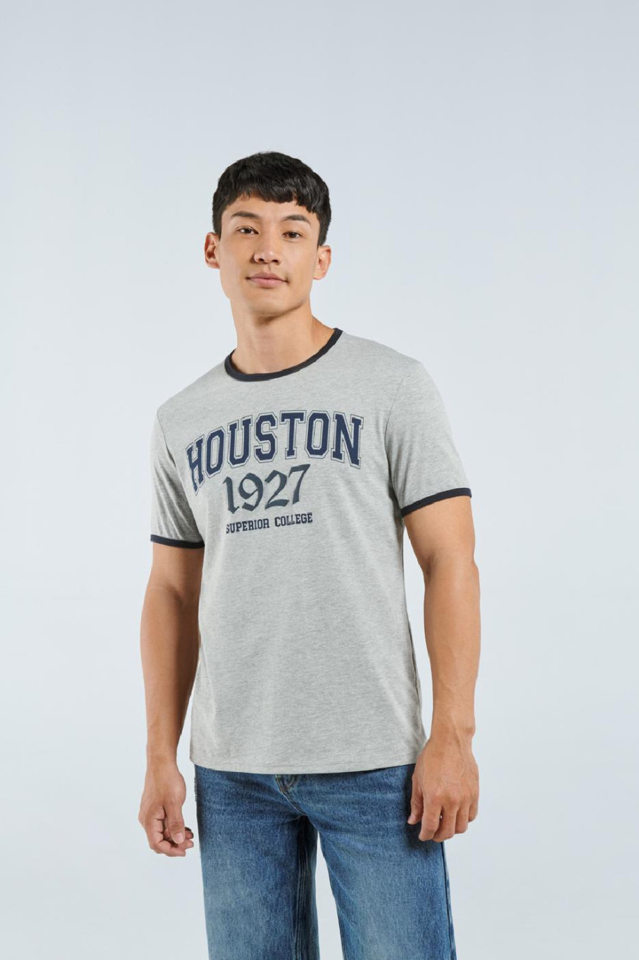 Camiseta gris con manga corta y diseño college de Houston
