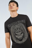 Camiseta negra con estampado de Iron Maiden y cuello redondo