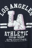 Camiseta azul cuello redondo y diseño college de Los Ángeles