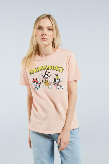 Camiseta cuello redondo rosada con diseño de Animaniacs