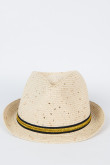 Sombrero Panamá crema claro con lazo decorativo y diseños de manchas
