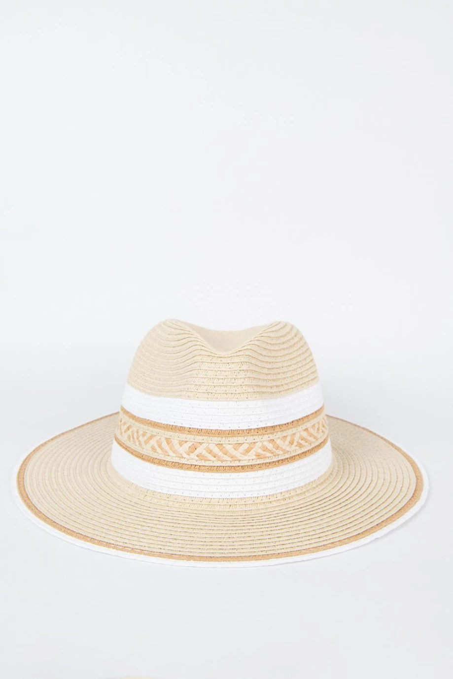 Sombrero tejido kaki con diseños de líneas en contraste