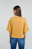 Camiseta crop top kaki oversize con diseño college de NY