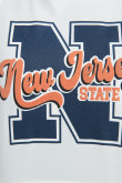 Buzo crema claro oversize con bolsillo, capota y diseño college de New Jersey
