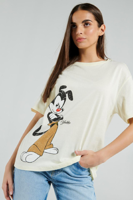 Camiseta crema clara oversize con manga corta y diseño de Animaniacs