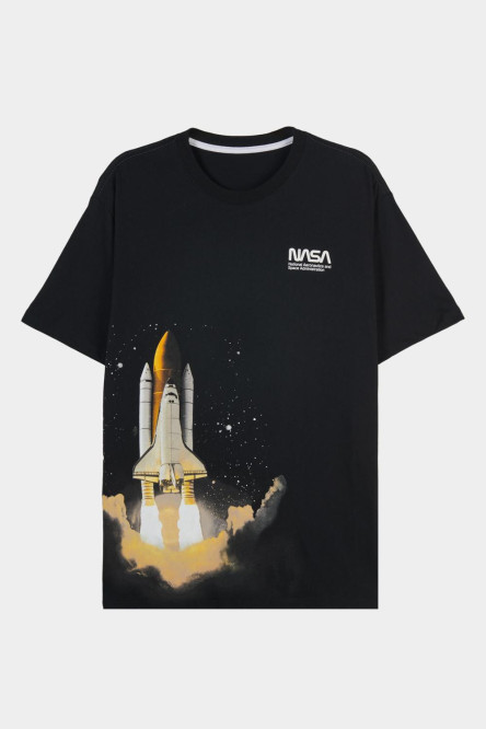 Camiseta negra oversize en algodón manga corta con diseño de NASA