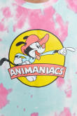 Camiseta unicolor tie dye oversize con diseño de Animaniacs