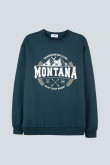 Buzo azul con cuello redondo y diseño college de Montana