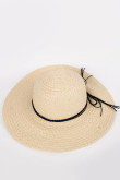 Sombrero crema claro con cinta delgada negra y ala ancha