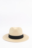 Sombrero fedora crema claro con cinta negra y ala ancha