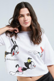 Camiseta oversize unicolor crop top con diseño de Animaniacs