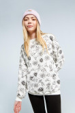 Buzo crema claro oversize con cuello redondo y diseños de Looney Tunes