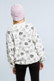 Buzo crema claro oversize con cuello redondo y diseños de Looney Tunes