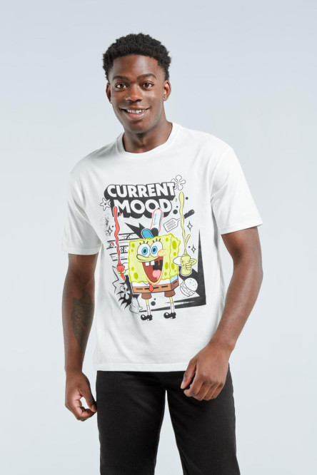 Camiseta crema clara manga corta con estampado de Bob Esponja