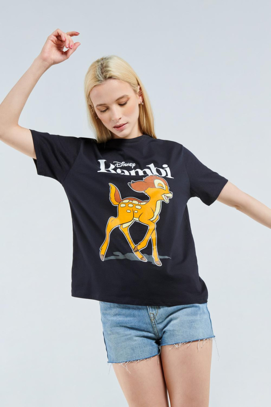 Camiseta azul intensa con diseño de Bambi y cuello redondo