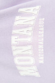 Buzo oversize lila claro con capota, diseño college blanco y bolsillo